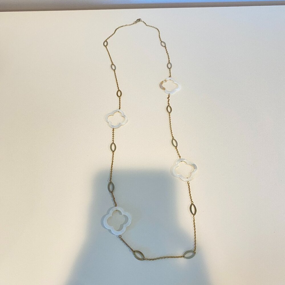 Long Necklace Gold White
